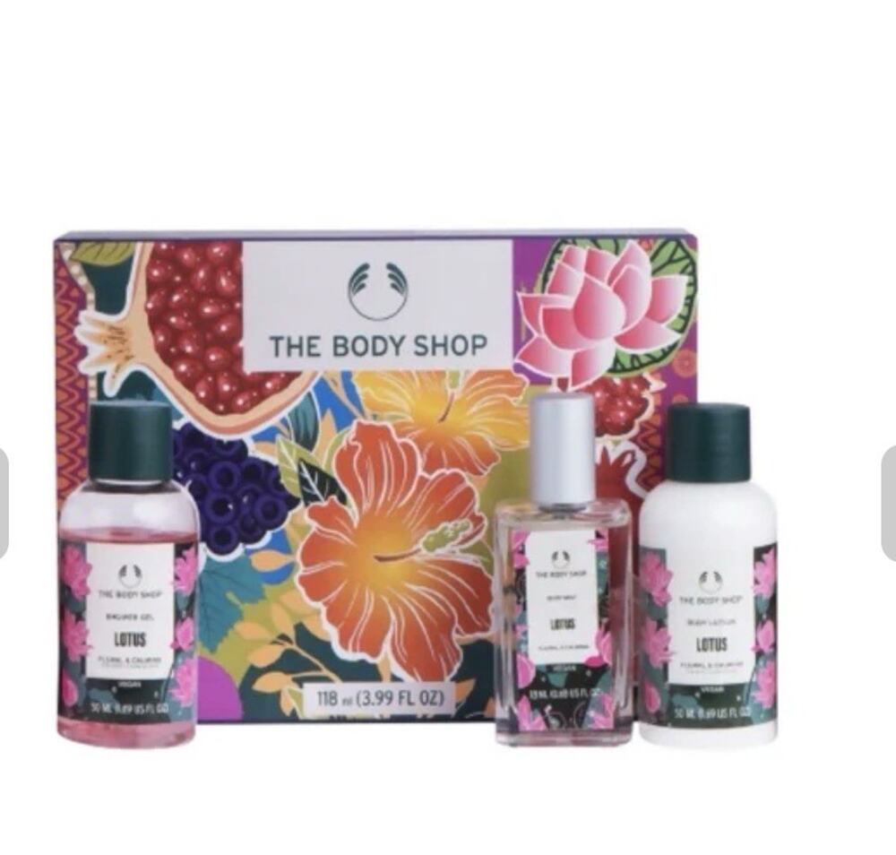 The Body Shop Lotus Shower Gel, Body Lotion & Body Mist Gift Set New